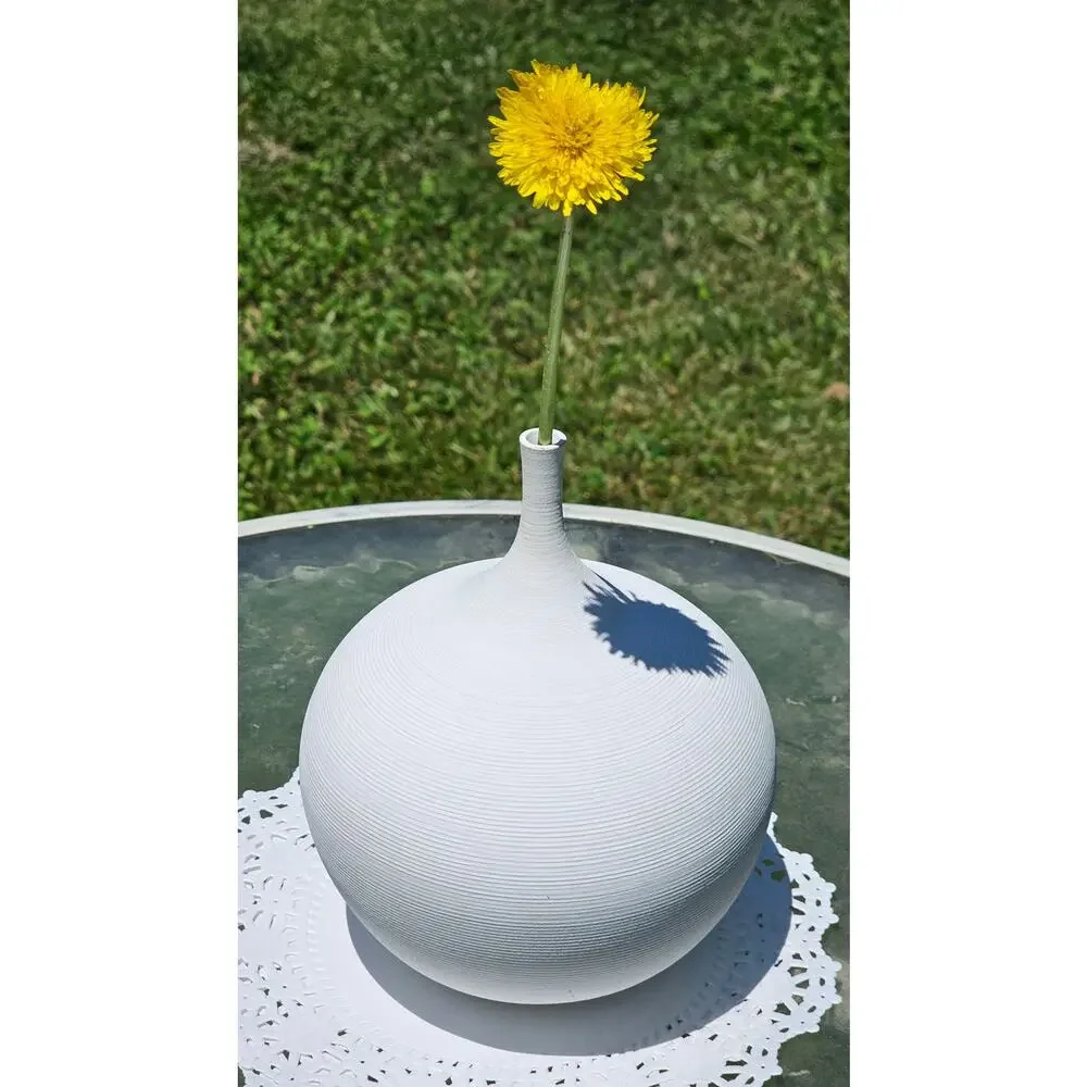 Modern Matte White Ribbed Ceramic Vase 6.5” Sculptural Japandi Minimalist Decor
